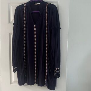 Tularosa Dark Blue Midi Dress with Red and White Embroidery